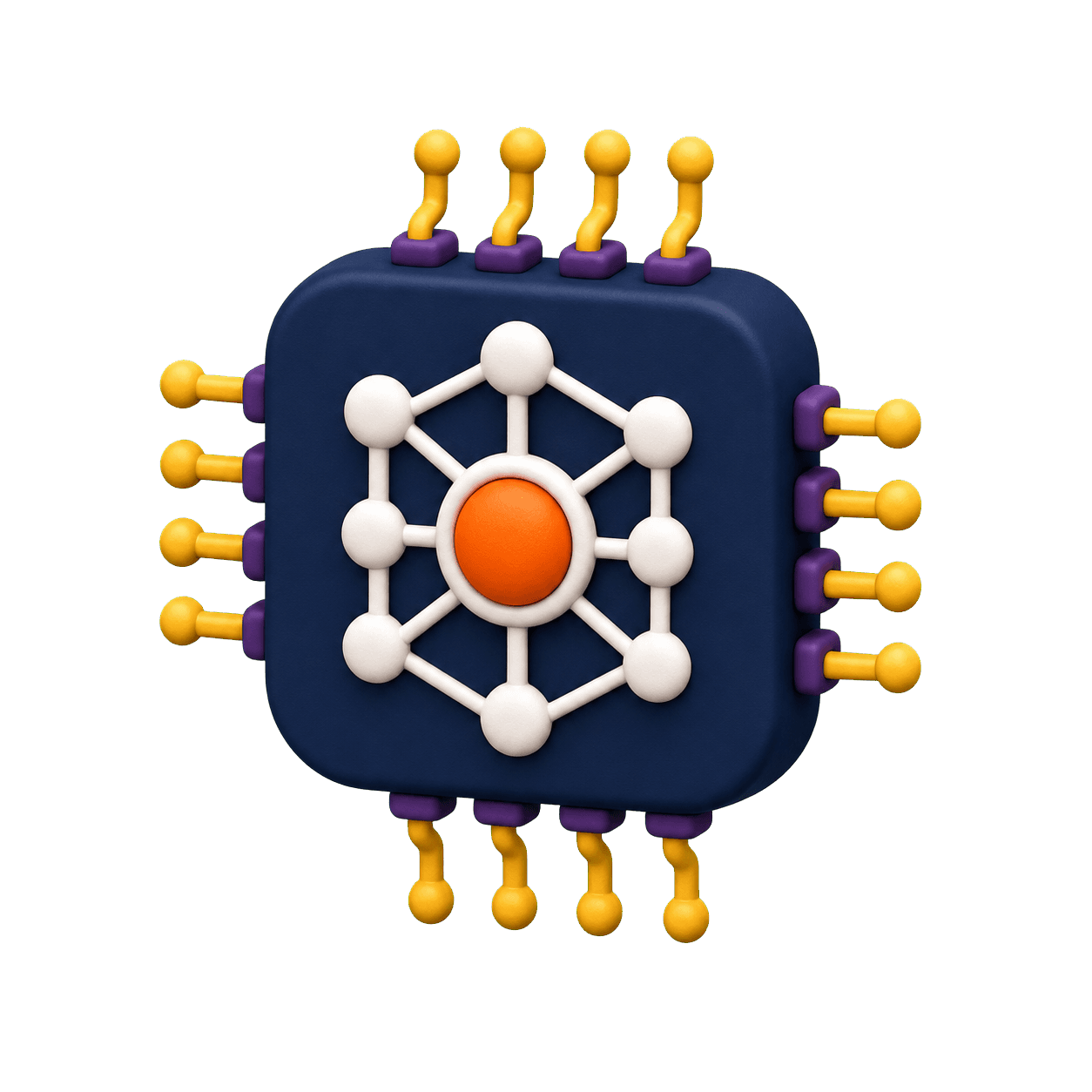 Computer chip and connected nodes representing artificial intelligence and technology programs