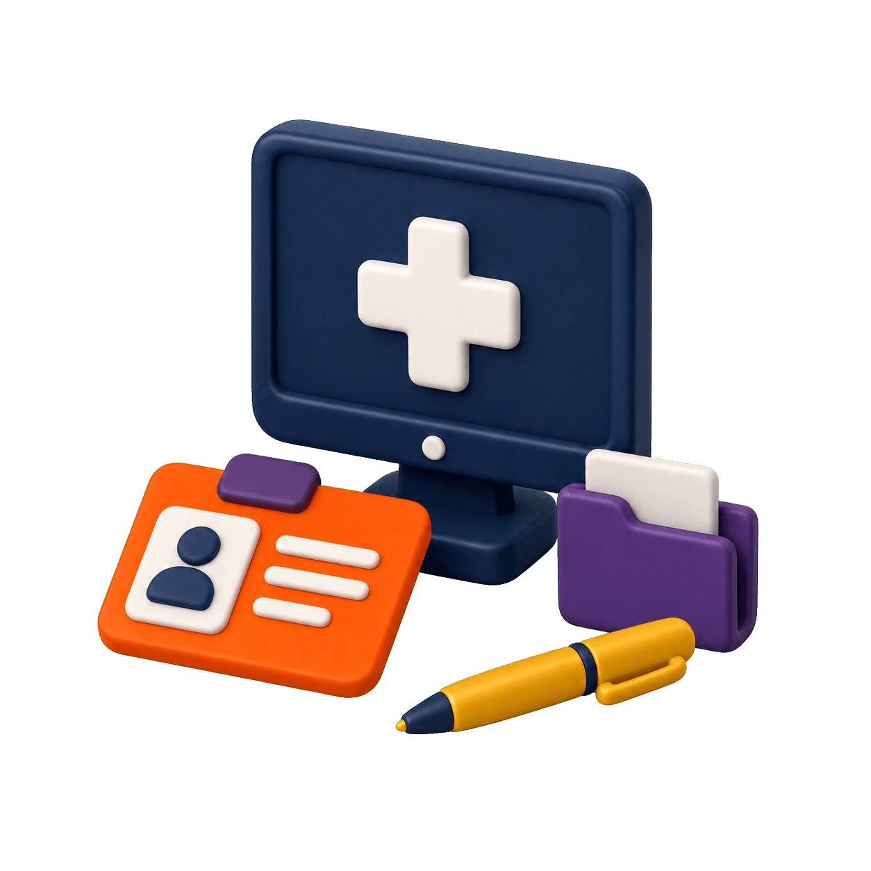 Patient record, calendar, and medical cross representing medical office administration