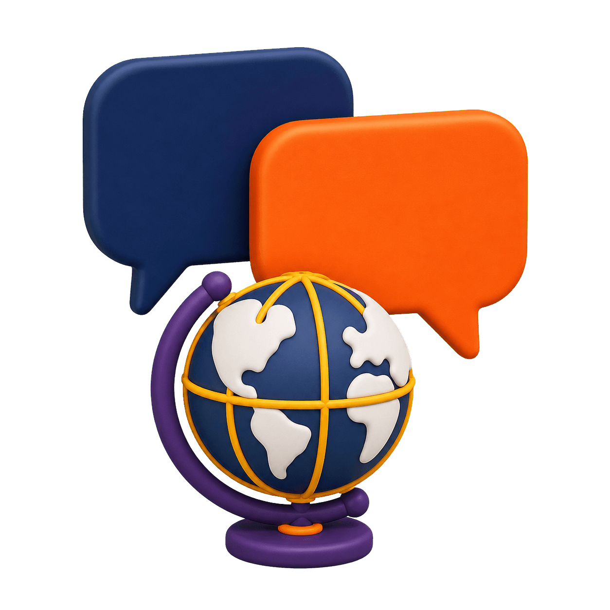 Speech bubbles surrounding a globe representing multilingual student support