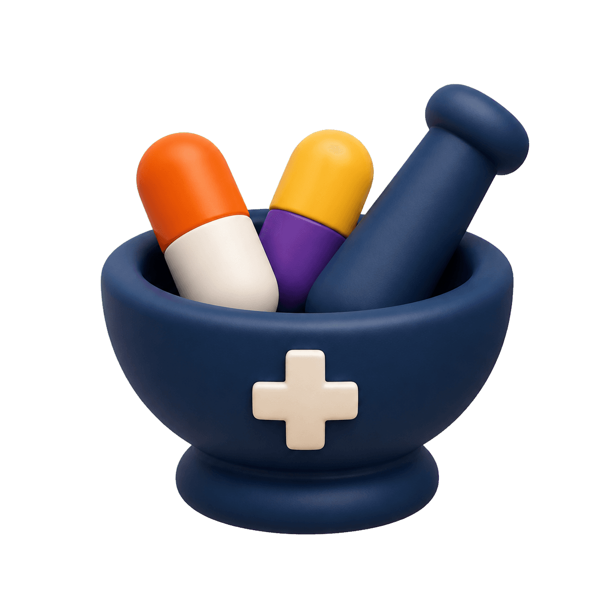 Medicine bottle, mortar, and pestle representing pharmacy programs