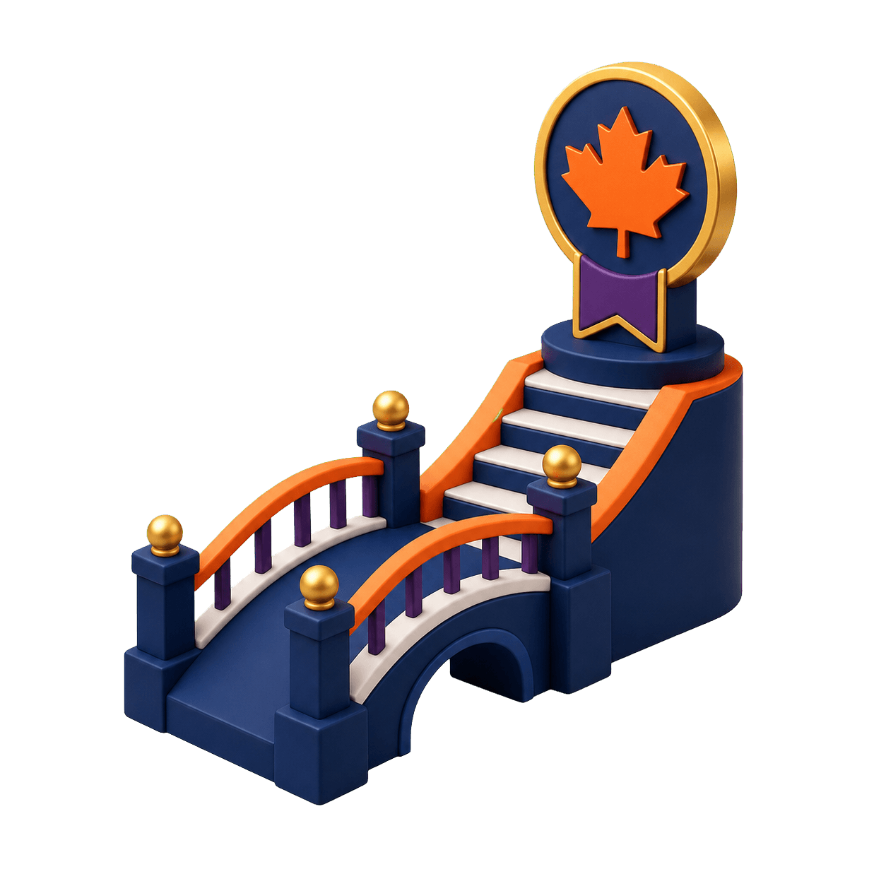 Bridge and maple leaf credential representing a pathway to Canadian certification